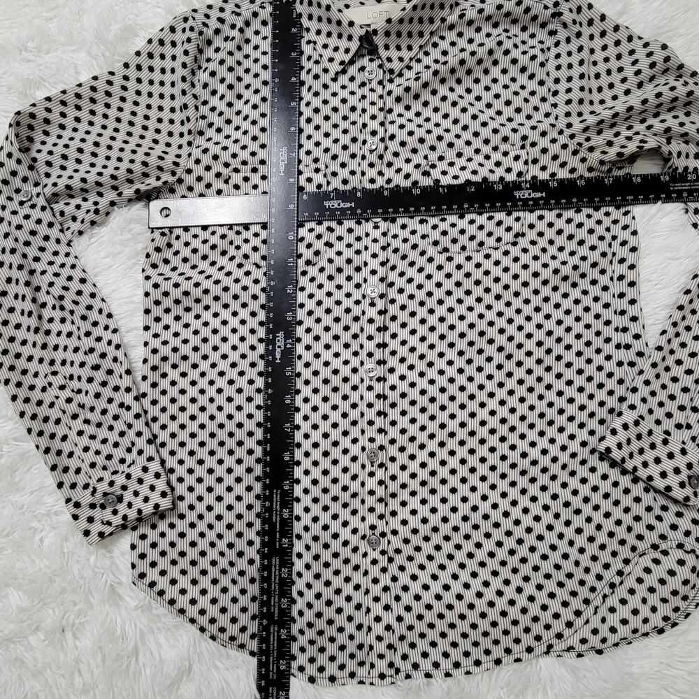 LOFT Polka Dot Striped Button Down Shirt Womens XS Black White Long Sleeve - Picture 7 of 9